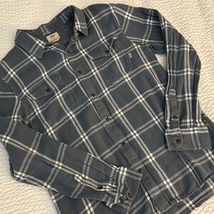 Vans Men's Blue Gray Plaid Button Up Flannel Size Large